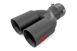 Exhaust Tip - Rough Country - Red RC Logo, 2.5-3 Inch Pipe Single Inlet, Dual Outlet - Black